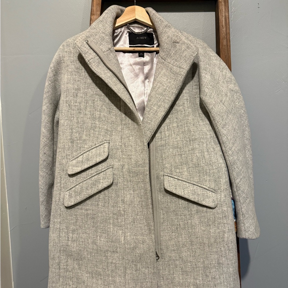 J. Crew Light Gray Italian Wool Stadium Cloth Trench Coat